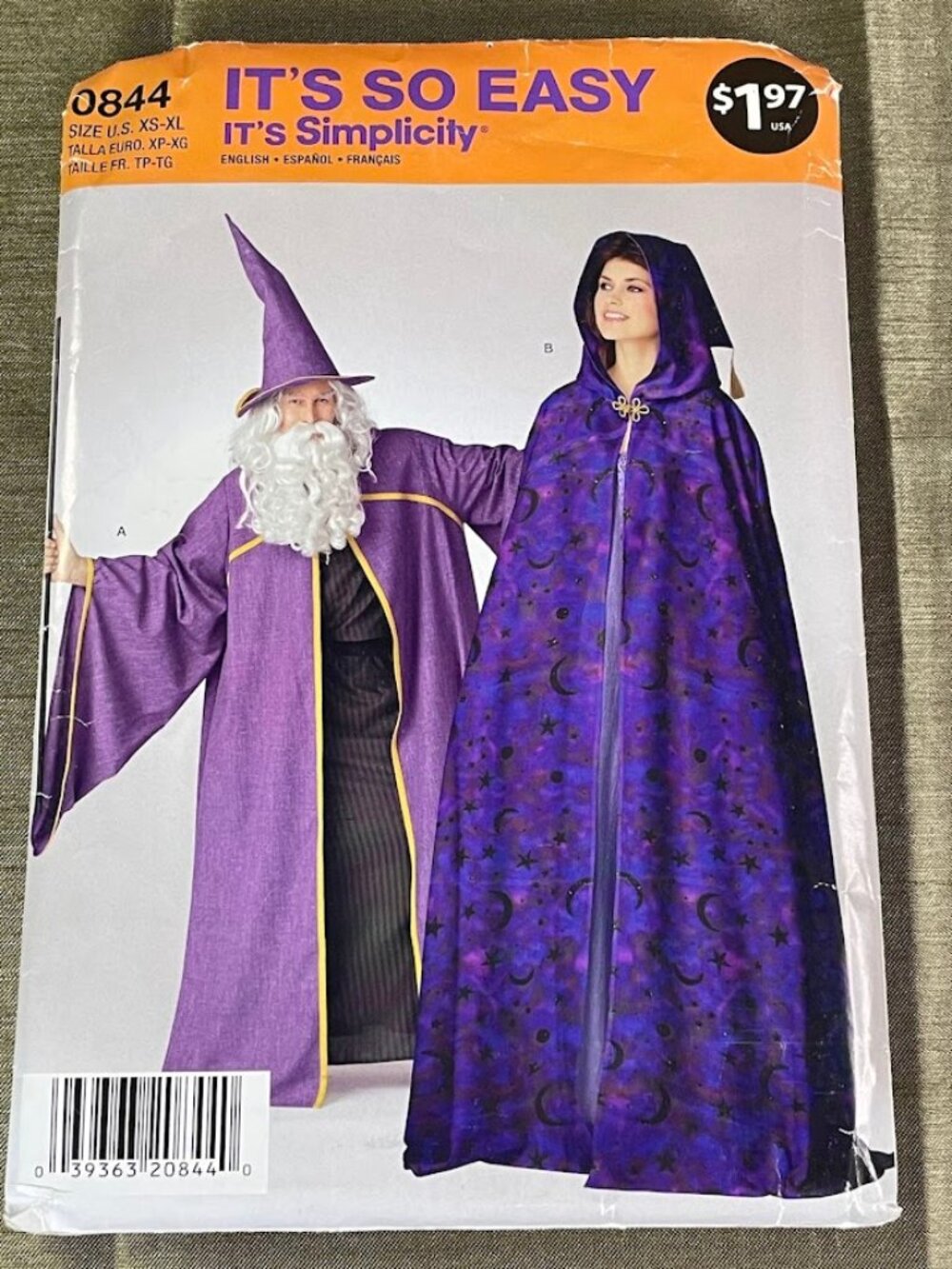 Simplicity Sewing Pattern S0844 XS-XL Halloween Costume Wizard Cape & Hat Hood